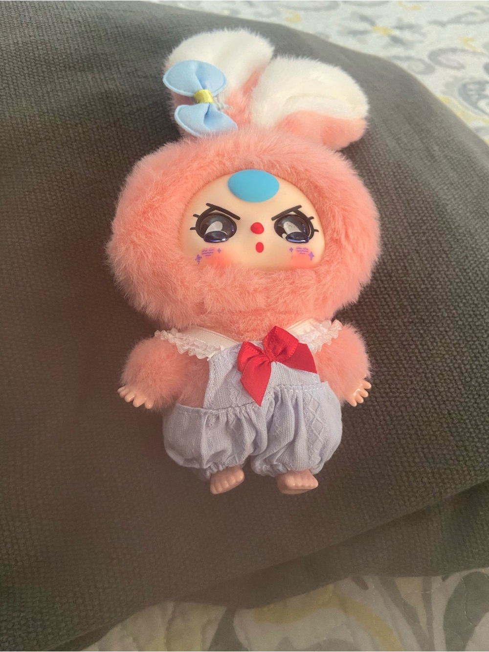 Baby three V3 pink bunny plush keychain bag charm crying Eyes .